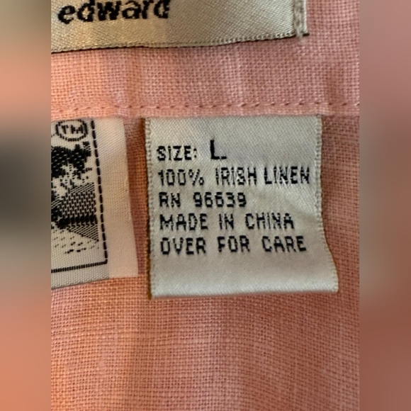 Edward Pink 100% Irish Linen Button Up Collared Shirt Sz Large Embellishment - Picture 7 of 10